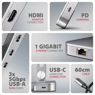 AXAGON HMC-STND, állvány 10"-17" laptopokhoz, USB 5Gbps hub, 3x USB-A, HDMI 4k/60Hz, RJ-45, PD 100W, USB-C kábel 60cm - Használt