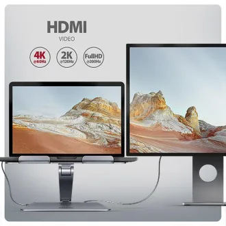 AXAGON HMC-STND, állvány 10"-17" laptopokhoz, USB 5Gbps hub, 3x USB-A, HDMI 4k/60Hz, RJ-45, PD 100W, USB-C kábel 60cm - Használt