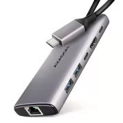 AXAGON HMC-6G2L, USB 10Gb/s hub, 2x USB-A, 1x USB-C, HDMI 4k/60, RJ-45, PD 100W, USB-C kábel 15cm
