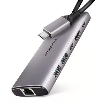 AXAGON HMC-6G2L, USB 10Gb/s hub, 2x USB-A, 1x USB-C, HDMI 4k/60, RJ-45, PD 100W, USB-C kábel 15cm