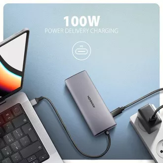 AXAGON HMC-6G2L, USB 10Gb/s hub, 2x USB-A, 1x USB-C, HDMI 4k/60, RJ-45, PD 100W, USB-C kábel 15cm