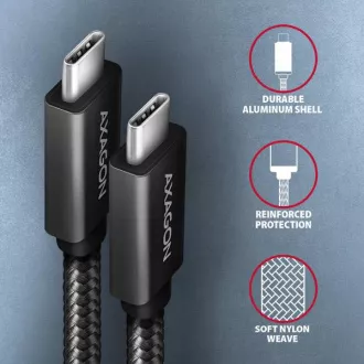 AXAGON BUCM32-CM15AB, SPEED  kábel USB-C <-> USB-C, 1.5m, USB 20Gbps, PD 100W 5A, 4K HD, ALU, fonott, fekete