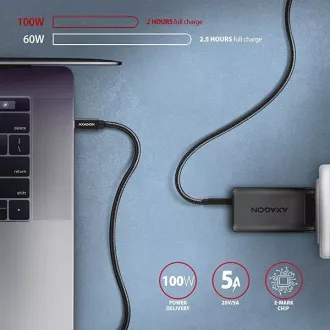 AXAGON BUCM32-CM15AB, SPEED  kábel USB-C <-> USB-C, 1.5m, USB 20Gbps, PD 100W 5A, 4K HD, ALU, fonott, fekete