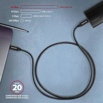 AXAGON BUCM32-CM15AB, SPEED  kábel USB-C <-> USB-C, 1.5m, USB 20Gbps, PD 100W 5A, 4K HD, ALU, fonott, fekete