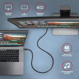 AXAGON BUCM32-CM15AB, SPEED  kábel USB-C <-> USB-C, 1.5m, USB 20Gbps, PD 100W 5A, 4K HD, ALU, fonott, fekete
