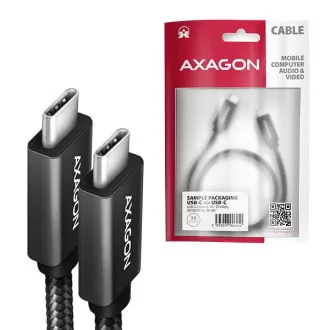 AXAGON BUCM32-CM15AB, SPEED  kábel USB-C <-> USB-C, 1.5m, USB 20Gbps, PD 100W 5A, 4K HD, ALU, fonott, fekete