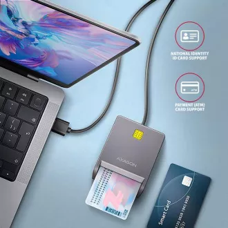AXAGON CRE-SM3T, USB-A FlatReader érintőkártya olvasó Smart card (eObčanka), kábel 1,3m