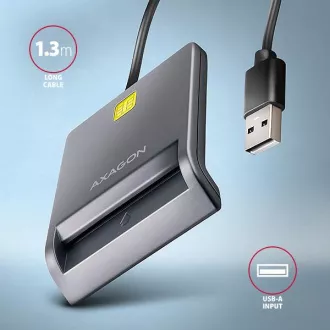 AXAGON CRE-SM3T, USB-A FlatReader érintőkártya olvasó Smart card (eObčanka), kábel 1,3m