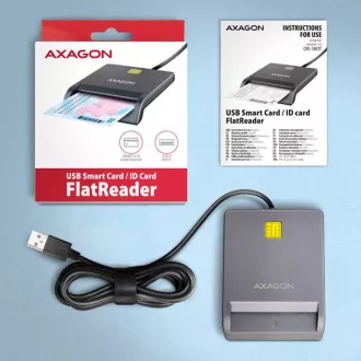 AXAGON CRE-SM3T, USB-A FlatReader érintőkártya olvasó Smart card (eObčanka), kábel 1,3m