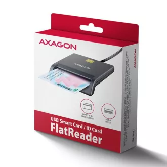 AXAGON CRE-SM3T, USB-A FlatReader érintőkártya olvasó Smart card (eObčanka), kábel 1,3m