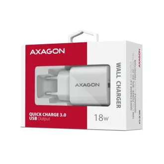AXAGON ACU-QC18W, 18W-os hálózati töltő, 1x USB-A port, QC3.0/AFC/Apple, fehér színű