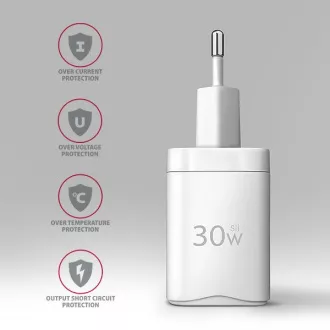 AXAGON ACU-PD30W, Teljesítménytöltő 30W, 1x USB-C port, PD3.0/PPS/QC4 /SFC/AFC/Apple, fehér színű
