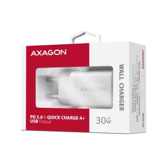AXAGON ACU-PD30W, Teljesítménytöltő 30W, 1x USB-C port, PD3.0/PPS/QC4 /SFC/AFC/Apple, fehér színű