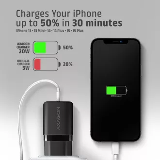 AXAGON ACU-PD20, 20W-os hálózati töltő, 1x USB-C port, PD3.0/PPS/QC4 /AFC/Apple, fekete színben