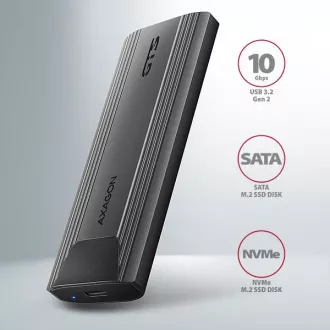 AXAGON EEM2-GTS2, USB-C 10Gbps - M.2 NVMe & SATA SSD fém THIN doboz, csavarozásmentes