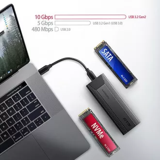 AXAGON EEM2-GTS2, USB-C 10Gbps - M.2 NVMe & SATA SSD fém THIN doboz, csavarozásmentes