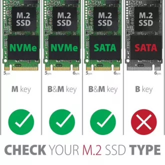 AXAGON EEM2-GTS2, USB-C 10Gbps - M.2 NVMe & SATA SSD fém THIN doboz, csavarozásmentes