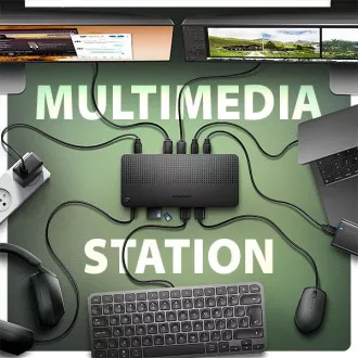 AXAGON HMC-U4, USB4 40Gbps dokkoló, 3x USB-A, 2x USB-C, HDMI & DP 8K/30Hz, RJ-45, SD/mSD, audio, PD 100W, USB-C kábel 80cm AXAGON HMC-U4, USB4 40Gbps dokkoló, 3x USB-A, 2x USB-C, HDMI & DP 8K/30Hz, RJ-45, SD/mSD, audio, PD 100W, USB-C kábel 80cm