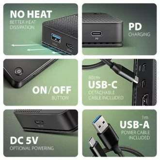 AXAGON HMC-U4, USB4 40Gbps dokkoló, 3x USB-A, 2x USB-C, HDMI & DP 8K/30Hz, RJ-45, SD/mSD, audio, PD 100W, USB-C kábel 80cm AXAGON HMC-U4, USB4 40Gbps dokkoló, 3x USB-A, 2x USB-C, HDMI & DP 8K/30Hz, RJ-45, SD/mSD, audio, PD 100W, USB-C kábel 80cm