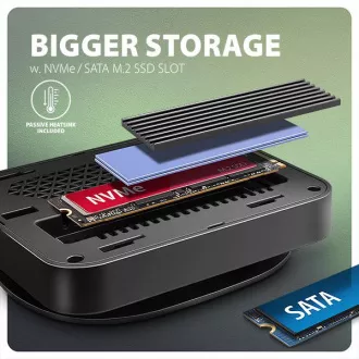 AXAGON HMC-UFO, USB 10Gbps hub, 2x USB-A, USB-C, HDMI 4k/60, RJ-45, M.2 slot, SD/mSD, audio, PD 100W, USB-C kábel 65cm
