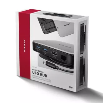 AXAGON HMC-UFO, USB 10Gbps hub, 2x USB-A, USB-C, HDMI 4k/60, RJ-45, M.2 slot, SD/mSD, audio, PD 100W, USB-C kábel 65cm