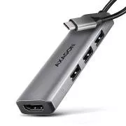 AXAGON HMC-H3A, USB 5Gbps hub, 3x USB-A, HDMI 4k/30Hz, USB-C kábel 15cm