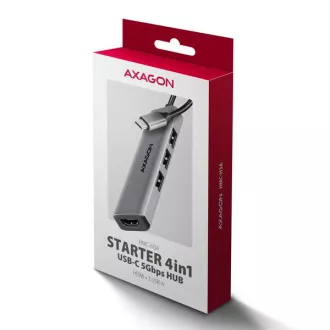 AXAGON HMC-H3A, USB 5Gbps hub, 3x USB-A, HDMI 4k/30Hz, USB-C kábel 15cm