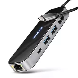 AXAGON HMC-6GLN, USB 5Gbps hub, 2x USB-A, USB-C, HDMI 4k/60Hz, RJ-45 GLAN, PD 100W, USB-C kábel 20cm