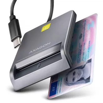 AXAGON CRE-SM3TC, USB-C FlatReader érintőkártya olvasó Smart kártya (eCard), kábel 1,2m