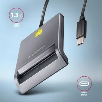 AXAGON CRE-SM3TC, USB-C FlatReader érintőkártya olvasó Smart kártya (eCard), kábel 1,2m