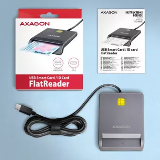 AXAGON CRE-SM3TC, USB-C FlatReader érintőkártya olvasó Smart kártya (eCard), kábel 1,2m