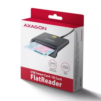 AXAGON CRE-SM3TC, USB-C FlatReader érintőkártya olvasó Smart kártya (eCard), kábel 1,2m