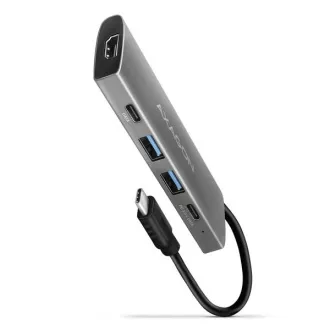 AXAGON HMC-5G21, USB 10Gb/s hub, 2x USB-A, 2x USB-C, HDMI 4k/30, PD 60W, USB-C kábel 13cm