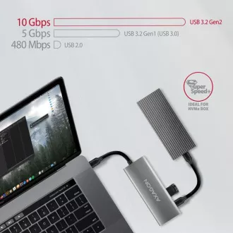 AXAGON HMC-5G21, USB 10Gb/s hub, 2x USB-A, 2x USB-C, HDMI 4k/30, PD 60W, USB-C kábel 13cm
