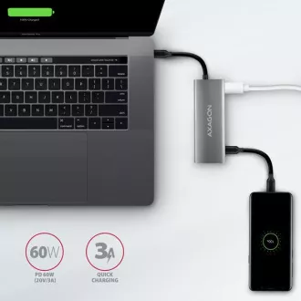 AXAGON HMC-5G21, USB 10Gb/s hub, 2x USB-A, 2x USB-C, HDMI 4k/30, PD 60W, USB-C kábel 13cm