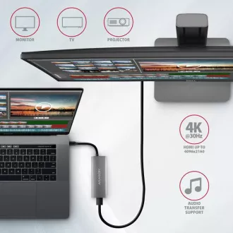 AXAGON HMC-5G21, USB 10Gb/s hub, 2x USB-A, 2x USB-C, HDMI 4k/30, PD 60W, USB-C kábel 13cm