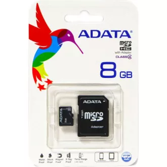 ADATA MicroSDHC kártya 8GB Class 4 + SD adapter ADATA MicroSDHC kártya 8GB Class 4 + SD adapter