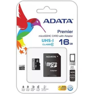 ADATA MicroSDHC kártya 16GB UHS-I Class 10 + SD adapter, Premier