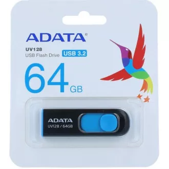 ADATA Flash Disk 64 GB UV128, USB 3.1 Dash Drive (R: 90 / W: 40 MB / s) fekete / kék