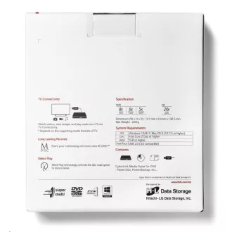 HITACHI LG - külső DVD-W/CD-RW/DVD±R/±RW/RAM meghajtó GP57EW40, Slim, fehér, doboz SW