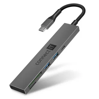 CONNECT IT USB-C hub, 2x USB-A, 1x USB-C, 1x SD kártya, 1x MicroSD kártya, szürke színű