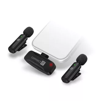 CONNECT IT Microphone ClipMic, 2x vezeték nélküli Lavalier mikrofon vevőkészülékkel, Lightning csatlakozóval, fekete színű