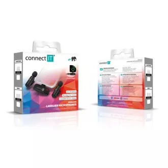CONNECT IT Microphone ClipMic, 2x vezeték nélküli Lavalier mikrofon vevőkészülékkel, Lightning csatlakozóval, fekete színű