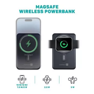 CONNECT IT Powerbank TravelCharge, MagSafe, 10000mAh, USB-C, Lightning, Szürke