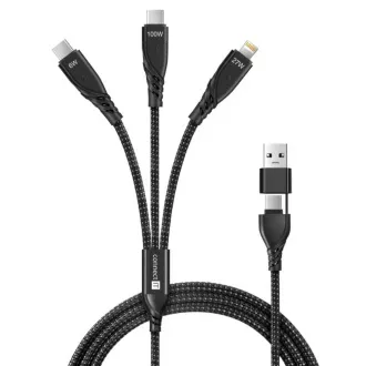 CONNECT IT töltőkábel Wirez 6in1, USB-C/USB, Lightning   2x USB-C, 1.25m, fekete