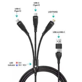 CONNECT IT töltőkábel Wirez 6in1, USB-C/USB, Lightning   2x USB-C, 1.25m, fekete