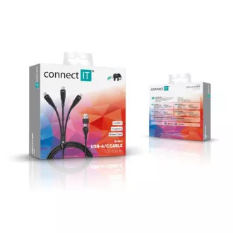 CONNECT IT töltőkábel Wirez 6in1, USB-C/USB, Lightning   2x USB-C, 1.25m, fekete