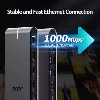 ACER 15in1 USB Type-C univerzális mini dokkoló: Host interfész: USB-C, 2x USB-A 2.0, 1x USB-A 3.2 Gen2, 1x USB-A 3.2 Gen1, 1x USB-A 3.2 Gen1, 1