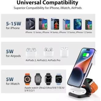 1stCOOL vezeték nélküli, összecsukható QI töltő 3in1, MagSafe, USB-C, Fehér