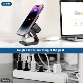 1stCOOL vezeték nélküli, összecsukható QI töltő 3in1, MagSafe, USB-C, Fehér